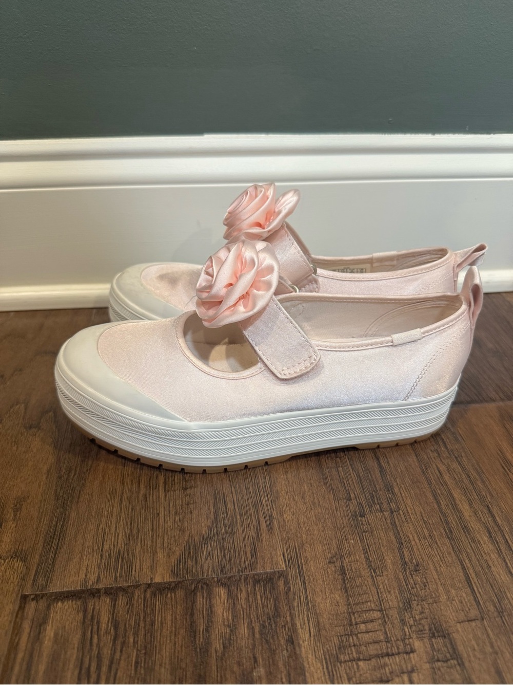 Keds Light Pink Mary Jane Platform Sandals with Flower Accent